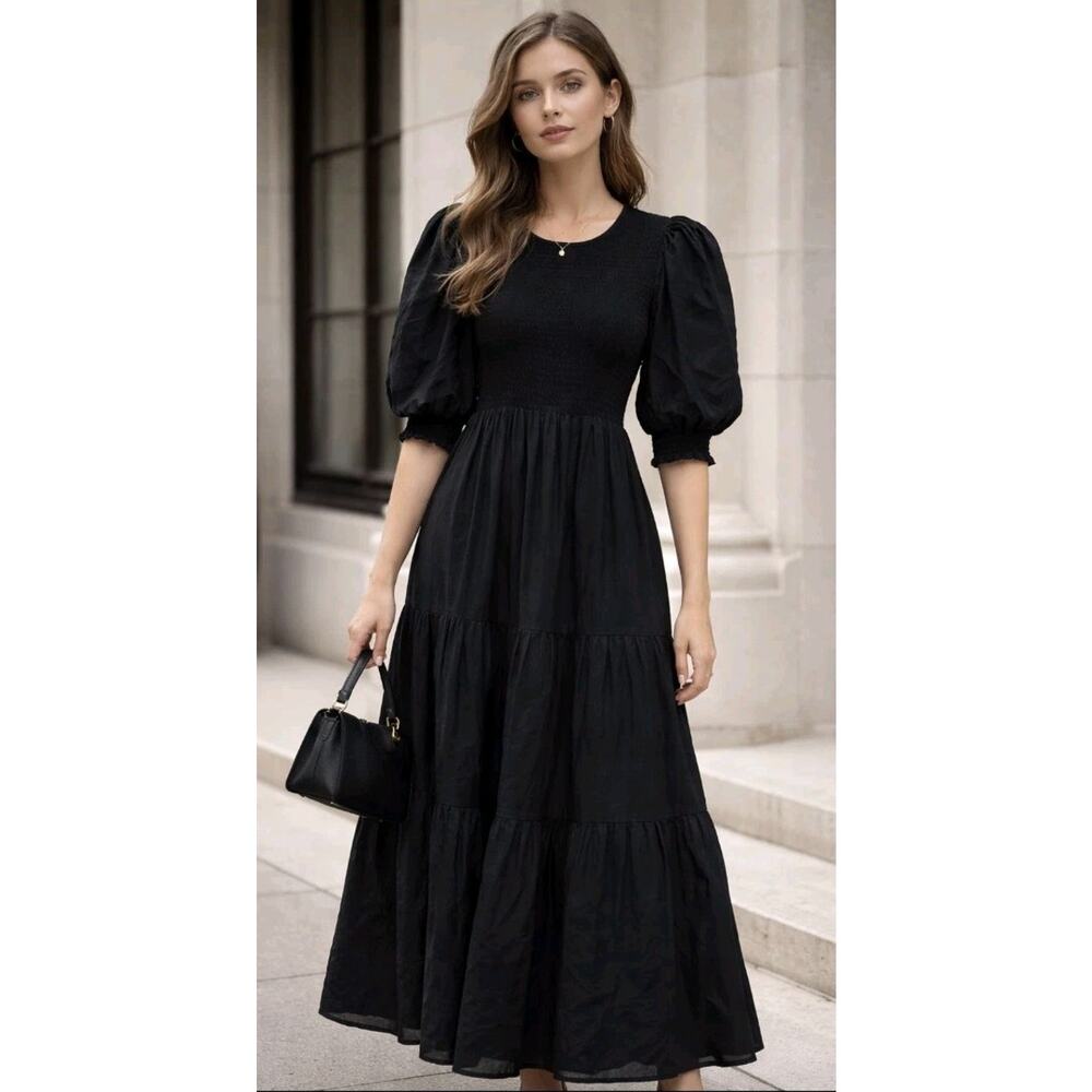 Gestuz MorianaGZ Black Short Sleeve Dress XS Puff Sleeves